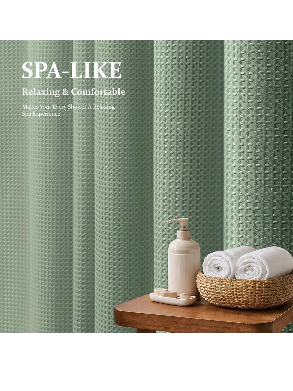 Water Resistant Waffle Weave Shower Curtain - Sage Green